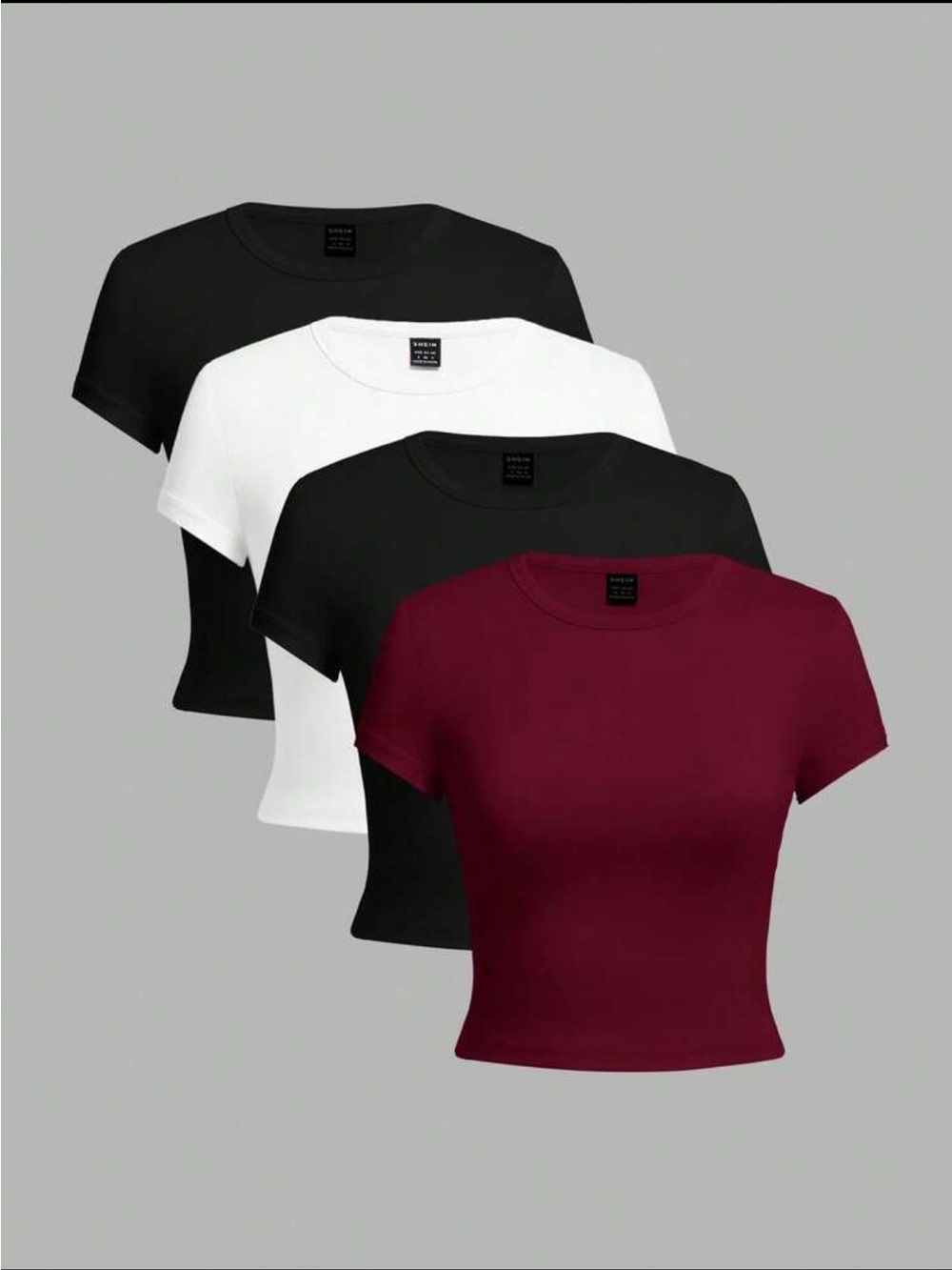 SHEIN Women’s Short Sleeve Crewneck Crop Top Set - Black, White & Burgundy